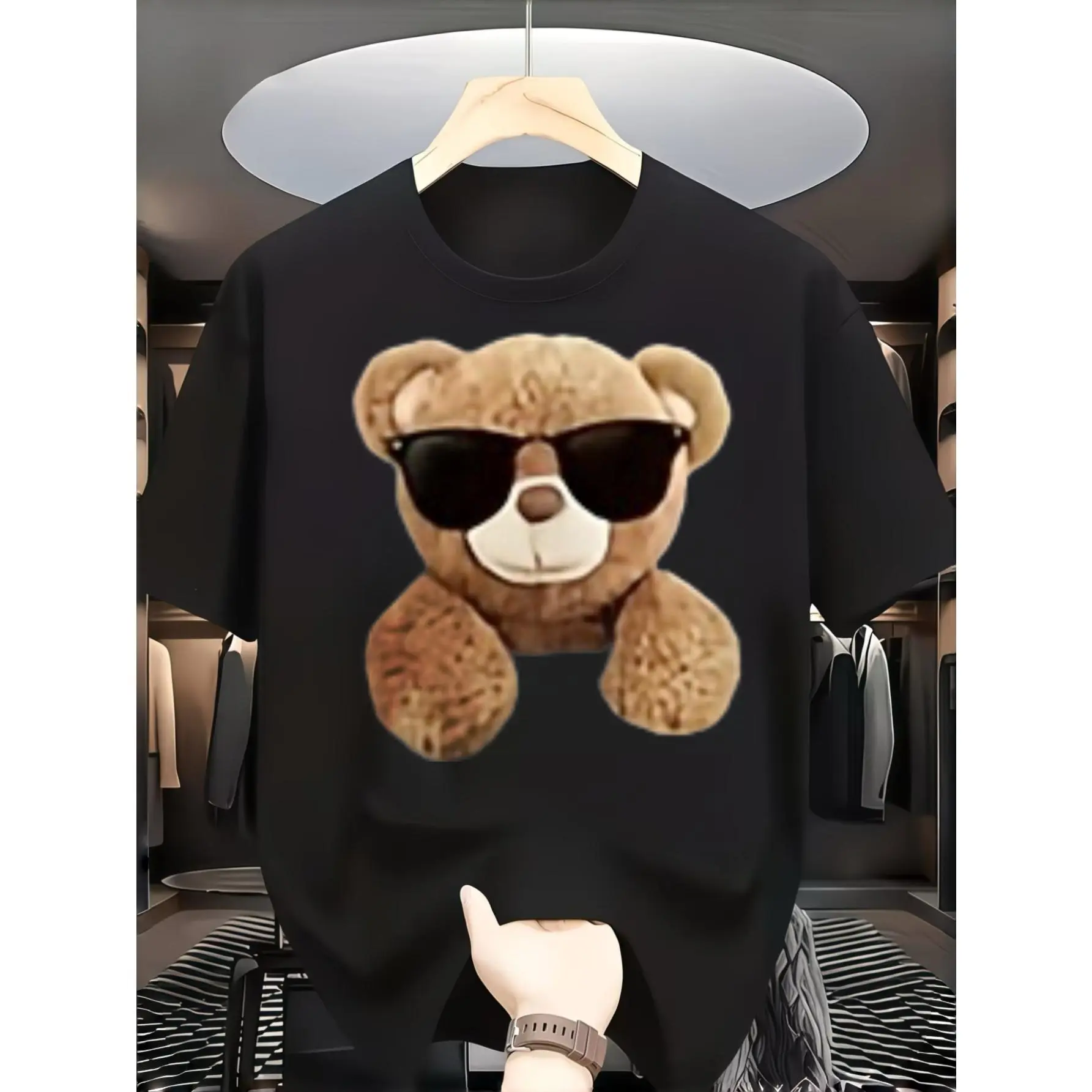 Casual Streetwear Style, Men's T-Shirt, Cool Sunglasses Teddy Bear Graphic Print, Summer Daily Wear Holiday Vacation, Gift For Boyfriend Husband Son Brother Friend