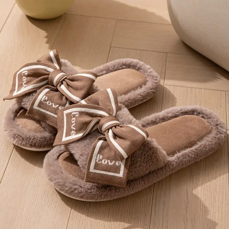 Women's French Style Butterfly Slippers, Textile Upper, Rubber Sole, Breathable, Indoor Casual Footwear, Soft and Comfortable