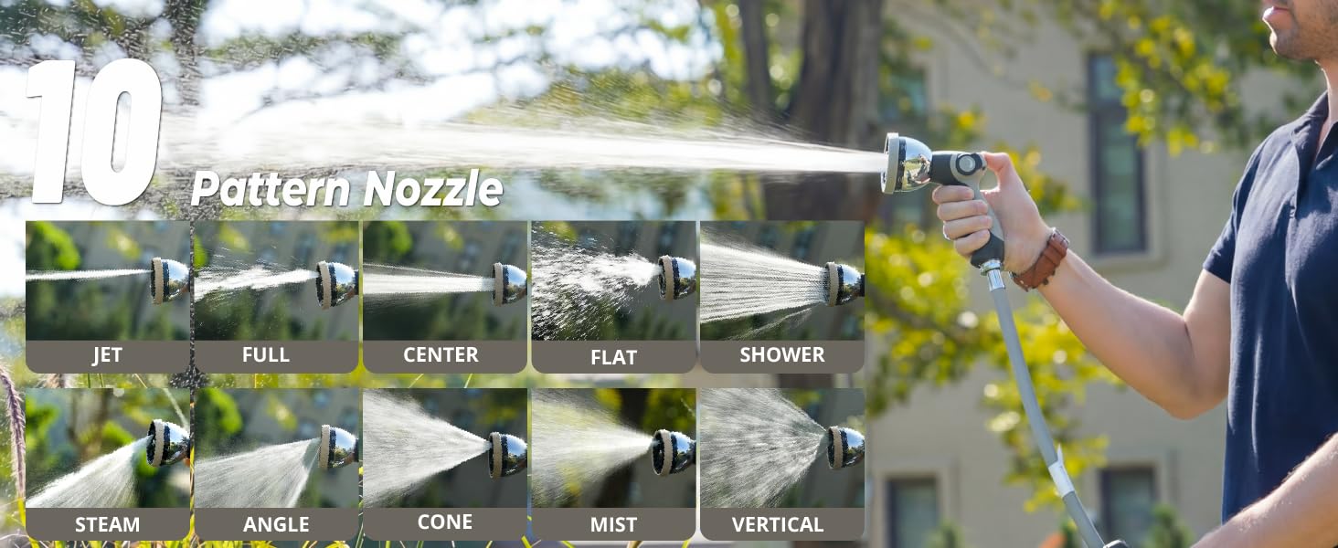 Retractable Garden Hose Reel 5/8"x100ft, 3-Ply Reinforced, High-Flow, Any Length Lock, 180 °   Swivel Bracket, Heavy-Duty Aluminum Mount, Slow Retract, Auto-Layer, 10 Spray Nozzle