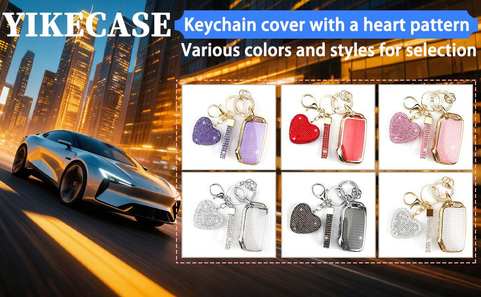 Key Fob Cover with Diamond Keychain Car Key Holder Compatible with Kia 2020-2022 Soul 2019-2021 Forte 2020-2021 Telluride K5 2021-2022 Seltos NIRO Sportage Sorento for Women (Pink-Heart)