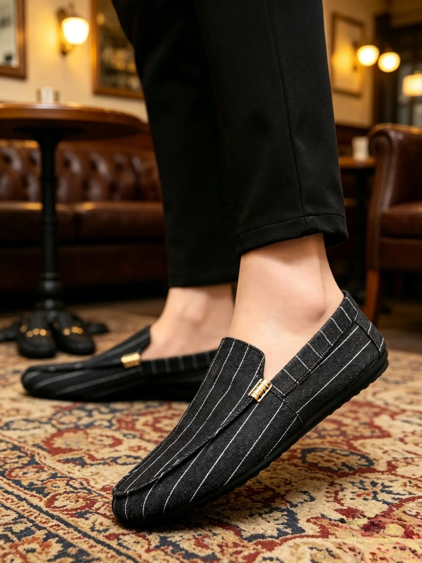 New Spring & Summer Striped Canvas Loafers for Urban Men, Soft Flat Slip-On Shoes, Casual Fashion Shoes, Versatile Trendy Footwear for Daily Dates and Commutes