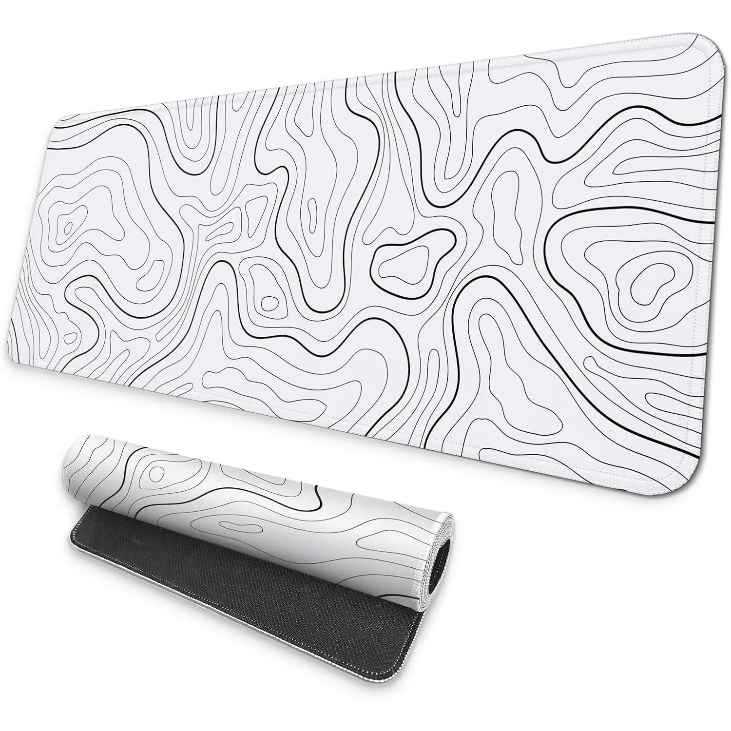 Large Gaming  Pad, Full Keyboard Mat, Long Laptop Mousepad,   Mat for  and Office, Anti-Slip Rubber Base, 31.5 x 11.8 Inches (Grey White Topographic Map)
