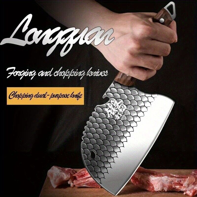 Selected Stainless Steel Fish and Meat Kitchen Knife with Ergonomic Handle - Sharp and Durable Versatile Meat Cleaver for Everyday Home Cooking and Outdoor Food Preparation