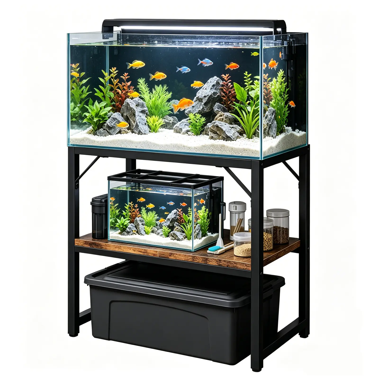 40-50 Gallon Fish Aquarium Stand, Heavy Duty Metal & Wood Tank Stand with Storage Shelf for Turtle Terrarium, Black, 36.2 x 24.4 x 18.9"
