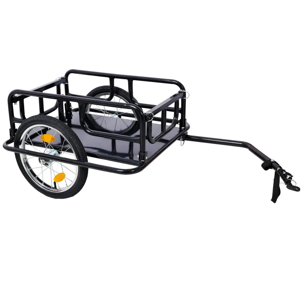 Foldable Bike Cargo Trailer with Universal Hitch, 16 Inch Wheels Bicycle Wagon Cart, Heavy Duty Bicycle Trailer for Kids Pets & Cargo, Large Capacity Storage Carrier, Foldable Bike Trailer Wagon with Reflectors for Cycling Travel Outdoor Transport