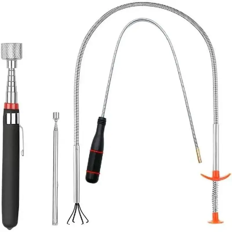 4 Pack Telescoping Magnet Pick-up Tool Set - Retrieving Pickup Tools,Bendable Spring Magnet Stick,Extendable Pick Up Tools,Flexible Extra Long Reach Bendable Curve Grabber with 4 Claws