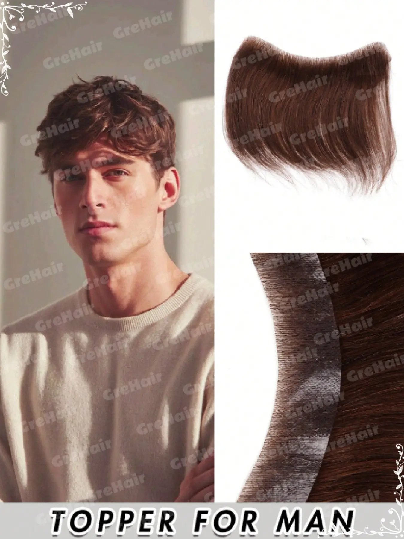 Unisex Real Human Hair Forehead Hairline Patch, Invisible High Hairline Correction, Multiple Colors Available, Mrs-0912a-S Batch Number
