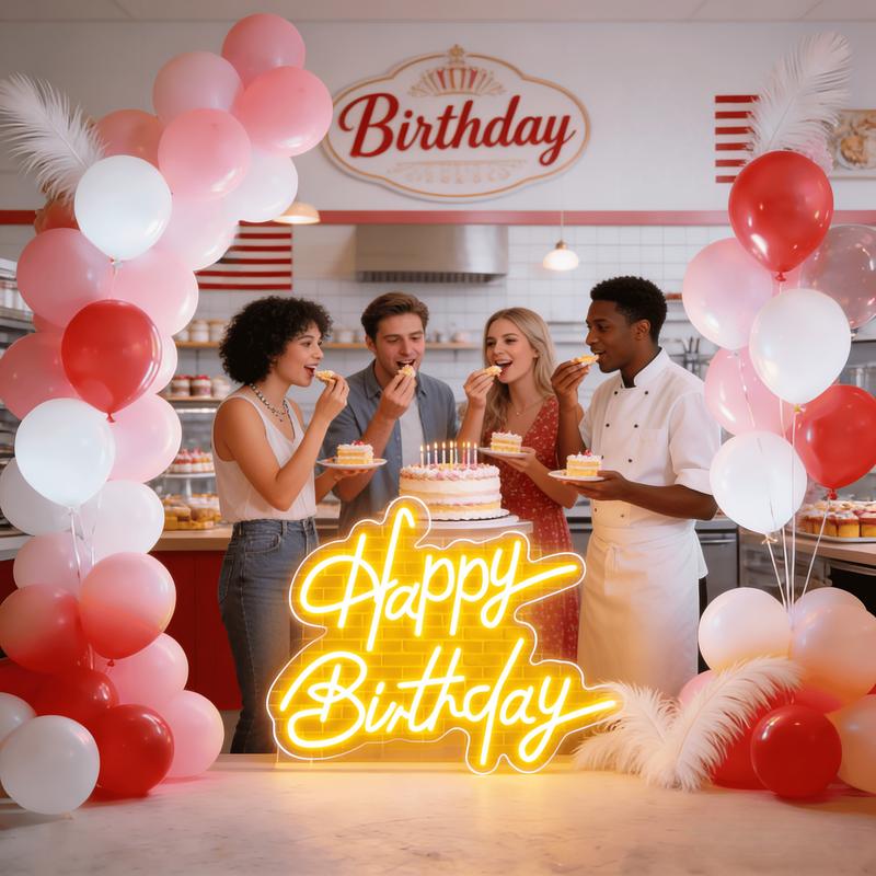 Happy Birthday Neon Wall Decor, LED Lighting Signs Birthday Decor, Home Decor Birthday Lighting LED Signs, Perfect for All Parties - The Best Personalized Birthday Gifts for Girls and Boys (16 ", Warm White)