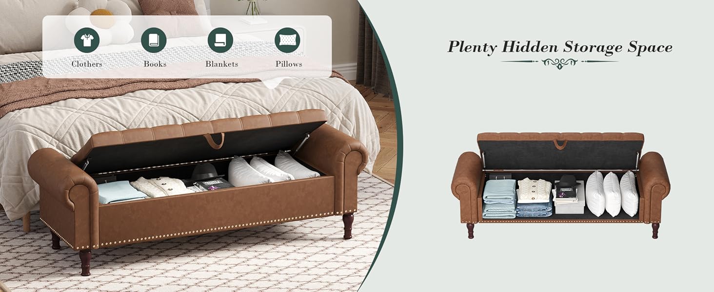 Apicizon 60”Ottoman with Storage, Queen Size End of Bed Storage Bench with Tufted Button, Upholstered Sitting Bench for Front Door Entrance,Bedroom Modern Furniture Soft Cushioned Stool