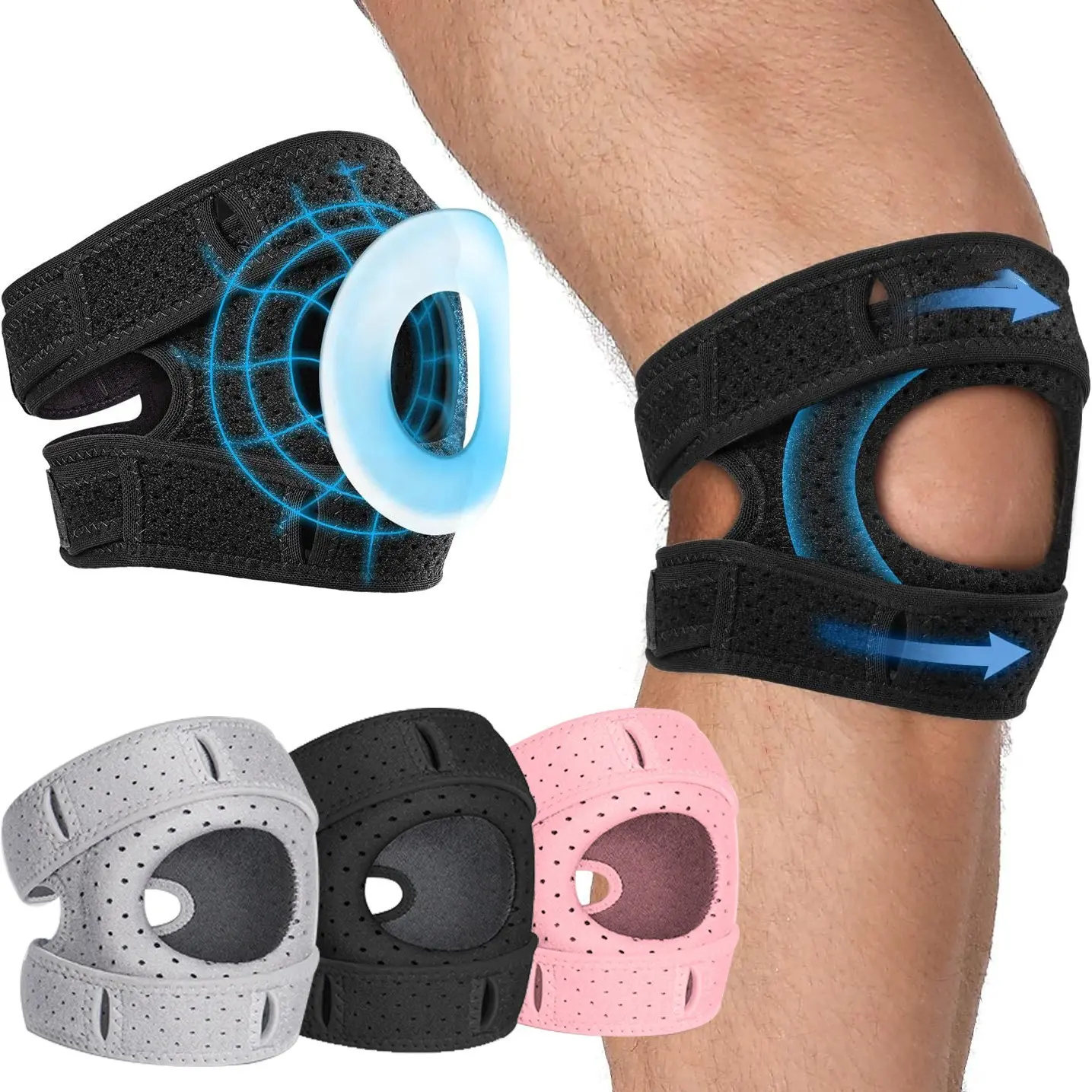 Men's Silicone Sports Knee Pads with Patella Belt, Breathable Lightweight Compression Fit Multi-Size Sporty Protective Gear for Spring & Summer Fitness Running Knee Joint Stabilization,knee brace