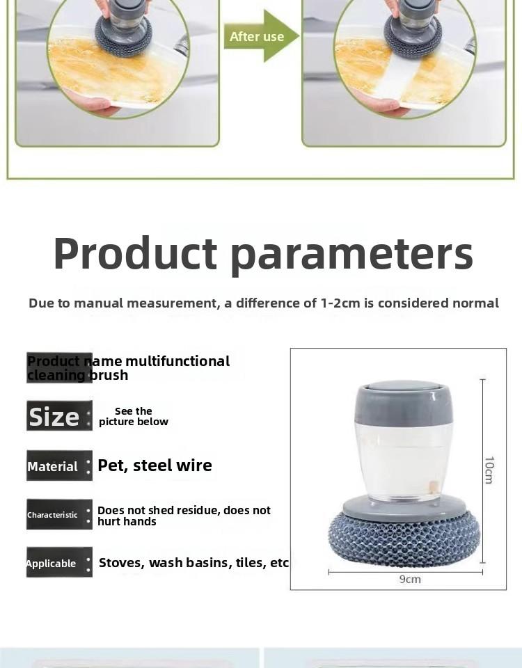 Automatic Liquid Dispensing Dish Brush Squeegee for Kitchen Non-Scratch Scrubber Pressurized Cleaning Brush for Pots Pans Dishes Home Cleaning Tool