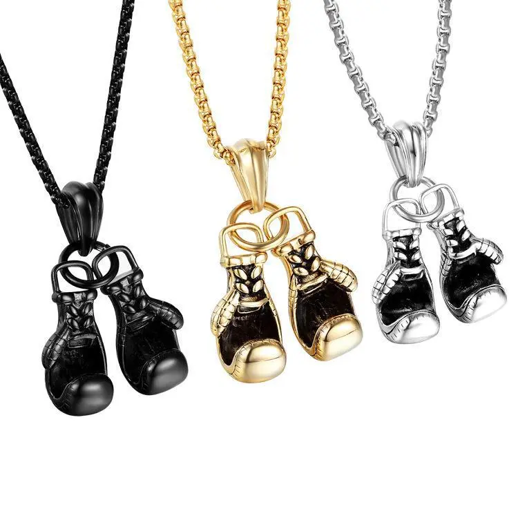 1 Pcs Boxing Gloves Pendant Necklace in Stainless Steel, Sporty Inspirational Jewelry for Strength & Daily Resilience, Sporty Necklaces, Fighting, Power, Perseverance, 24-Inch Wheat Link Chain