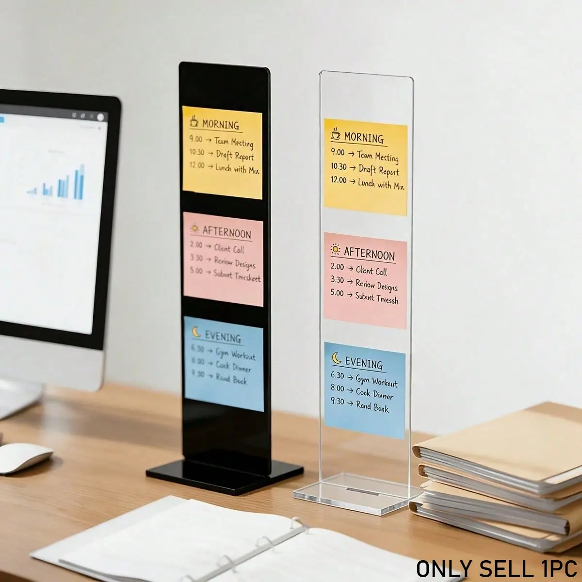 1pc Detachable Transparent Acrylic Memo Board with a Memo Message Board Holder,11.8-inch Long Computer Screen Memo Clipboard, Available in Black and Transparent Colors,an Office Desktop Accessory.Suitable for Vertical Adhesive Note Display Stands