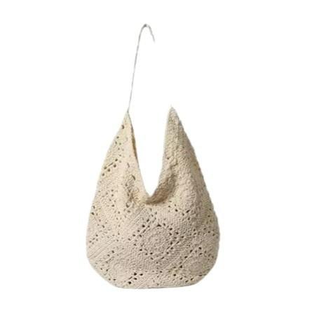 Versatile single-shoulder straw bag for women, high-end handmade cotton woven bag, large-capacity beach vacation tote bag