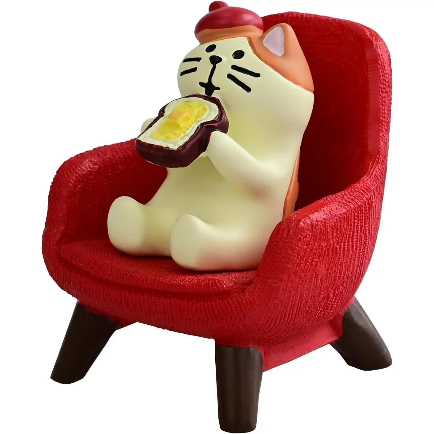 Cute Mini  Eating Toast Bread Figurine with Small Sofa  Figure for Office  Decor for  Lovers (Red Sofa)