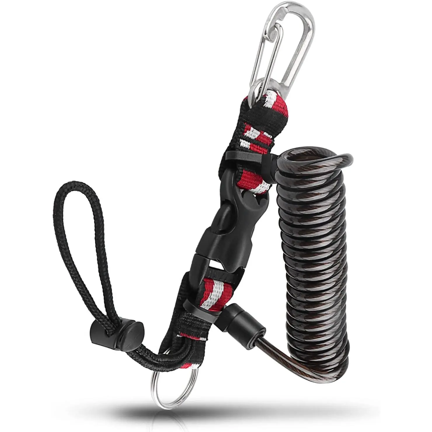 Scuba Diving Coiled Lanyard with Quick Release Buckle| Heavy-Duty 316 Stainless Steel Retractable Spring Safety Rope with Clip and O-Ring for Underwater Camera & Dive Light