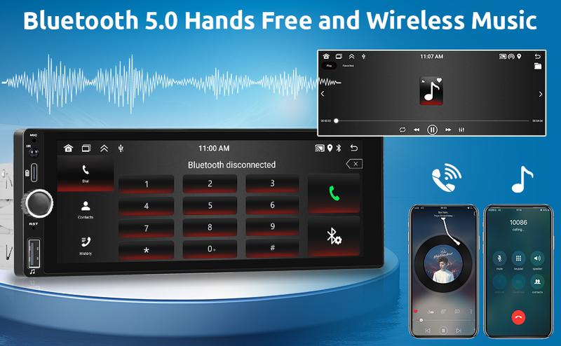 Single Din Car radio with Wireless CarPlay/Android Auto, Bluetooth Handsfree Car Radio 6.86 Inch IPS Touch Screen Single DIN MirrorLink FM/EQ/AUX/USB/SWC/Type-C with Camera MIC