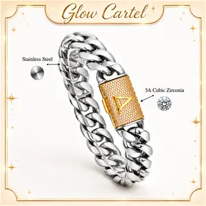 Premium 14MM Silver Cuban Link Bracelet with Custom A-Z Initial Clasp, Zirconia Heavy Stainless Steel Men's Accessories, Beach Essentials, Men's Bracelets,Waterproof Tarnish Resistant Anti-Fade Hip Hop Bling Luxury     Adjustable Heart Rate Couples Set