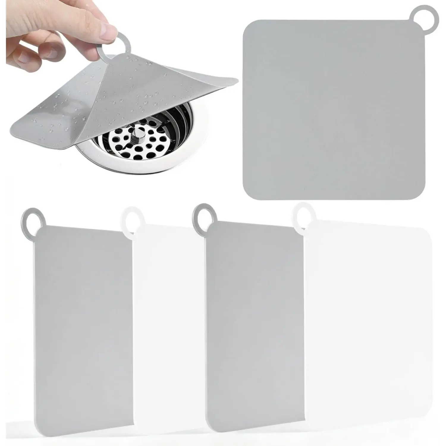 4-Pack  Shower Drain Cover, 6x6 Inch Flat Floor Drain Cover | Anti-Odor Sink Stopper, Floor Drain Plug,  for Bathroom Tub, Shower, Kitchen, Laundry