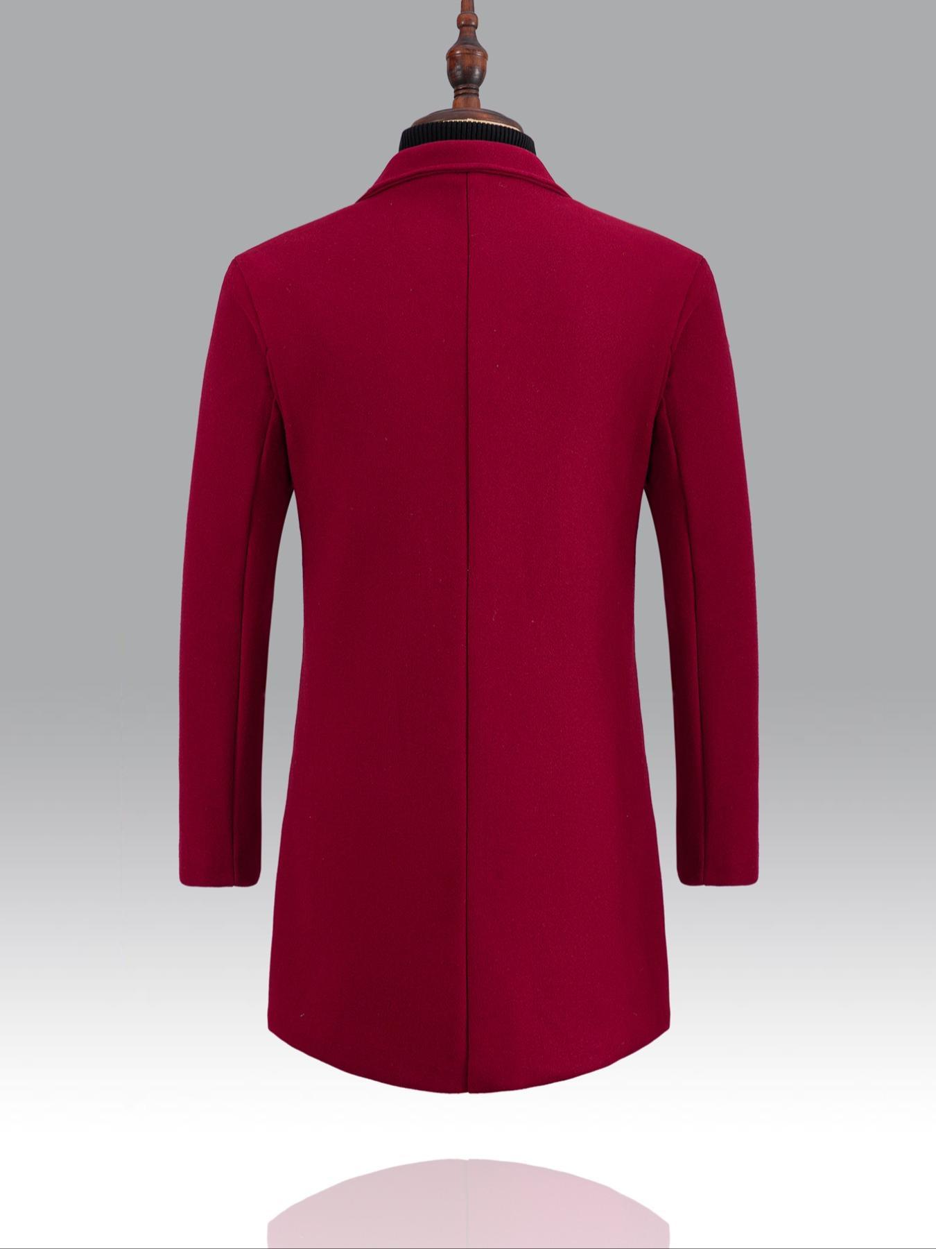 Men's Regular Fit Solid Lapel Collar Single Breasted Trench Coat, Long Sleeve Button Front Coat For Men, Fashion Casual Cozy Comfy Men's Outerwear For Winter Jackets