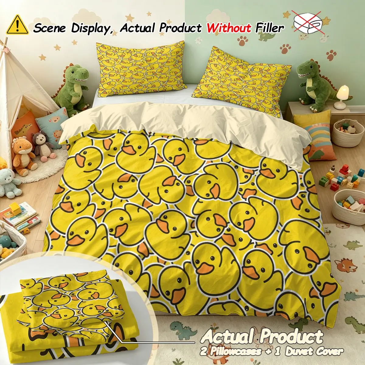 3-piece set (1 duvet cover, 2 pillowcases, without filling) with playful and cute cartoon little animal print. Soft and comfortable bedding set, suitable for room decoration, usable in all seasons, and ideal as a gift