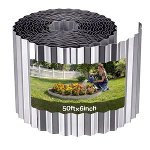 VEVOR Galvanized Steel Landscape Edging, 50 ftx 6 in Metal Edging for Landscaping with Gloves, Easy - to - Install Bendable Metal Strips, Heavy Duty Metal Garden Edge Border for Flower Bed, Yard Pathway