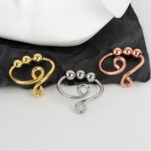 Micro Circle Rotating Spinner Ring Anti Anxiety Stress Relief Free Rotation Spiral Single Loop Ring for Kids Adults Fidget Jewelry