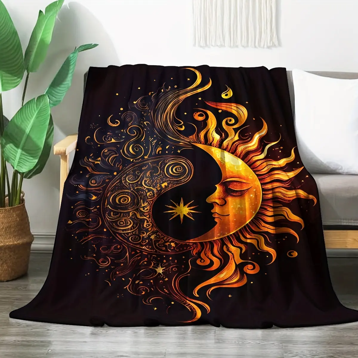 1PC Creative Fashion Bohemian Sun Print Blanket, Modern Style Blanket, Outdoor Blanket, Travel Camping Blanket, Soft and Comfortable Blanket, Travel Sofa Bed, Office and Home Decor, Birthday Gift Blanket for Friends, Suitable for Any Holiday