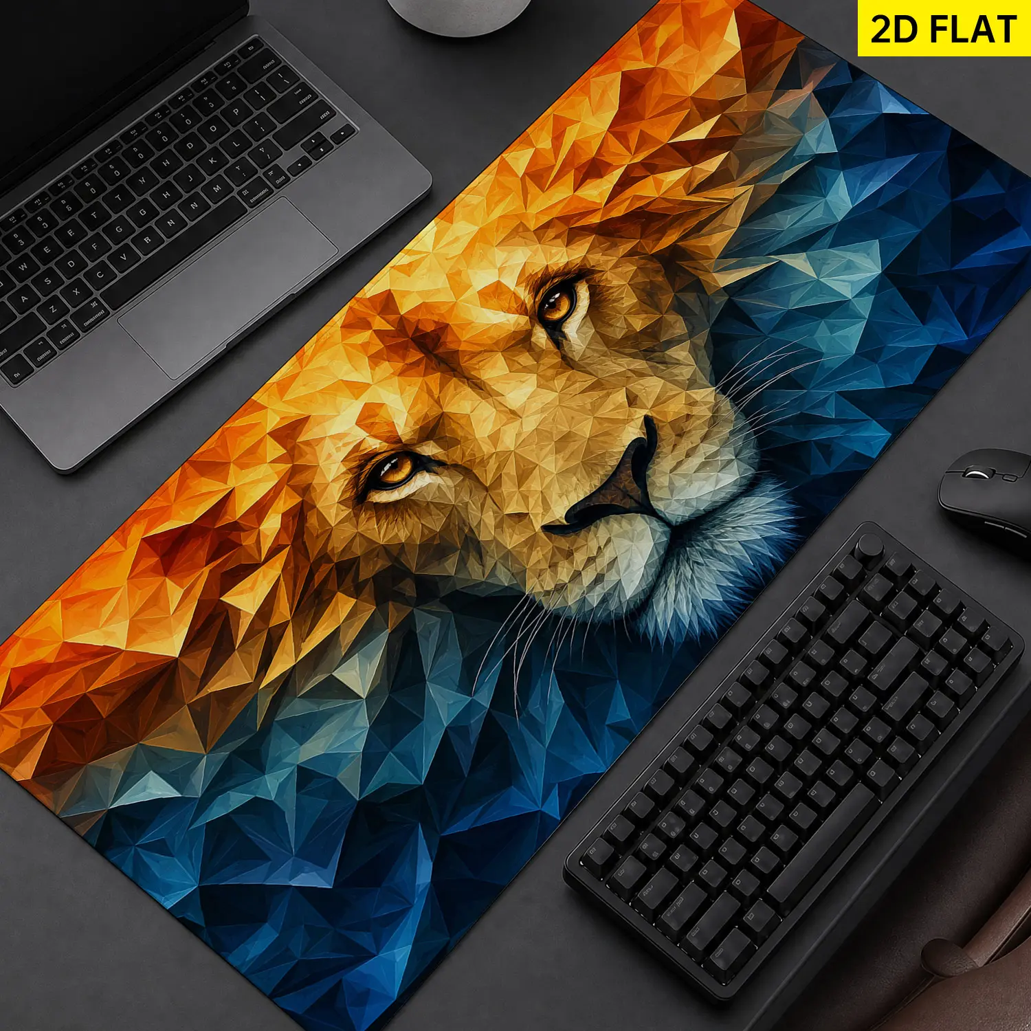 Extra Large Geometric Lion Art Mouse Pad, Non Slip Rubber Pad, Desktop Decoration Drotection Pad, Washable, Lock Edge Multi Size, Premium Multipurpose Mousepad For Home, Office, Gift for Family and Friends