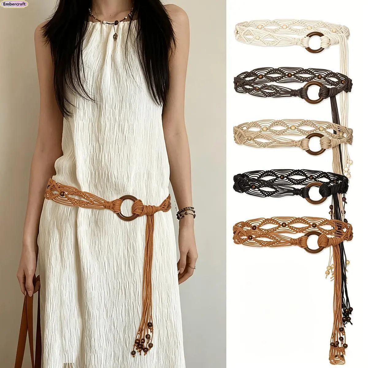 Viral Boho Woven Women's Belt, Aesthetic Handwoven Tassel Waist & Chest Belt, Adjustable Plus Size Dress Belt, Vintage Festival Outfit Essential, Layering Jacket Accessory for Beach Vacation, Summer Must-Have