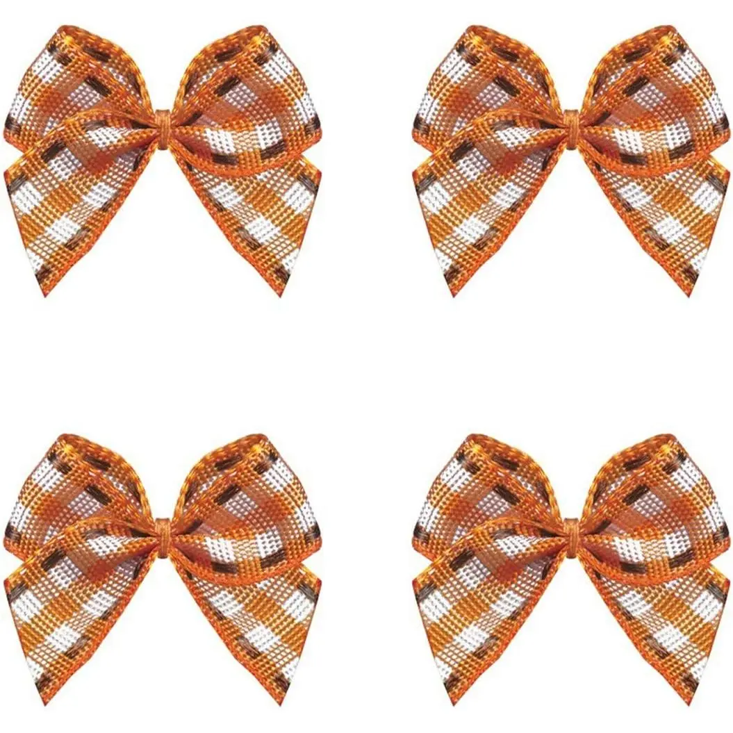 50 count Mini Gingham Ribbon Bows Checkered Ribbon   Ribbon Bow Appliques DIY Craft for Sewing, Scrapbooking, Wedding,  (Gingham-Orange)