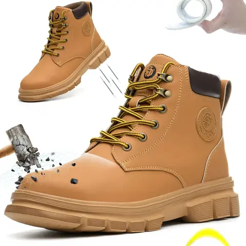 Men's Anti-smash & Anti-puncture Steel Toe Lightweight Work Shoes, Working Shoes, Casual Comfortable Breathable High Top Safety Shoes, Fashionable Anti-slip Shoes for Daily Wear, Work Protective Shoes, Work Safety Footwear, Non Slip Work Shoes