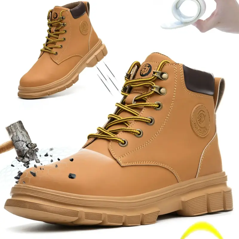 Men's Anti-smash & Anti-puncture Steel Toe Lightweight Work Shoes, Working Shoes, Casual Comfortable Breathable High Top Safety Shoes, Fashionable Anti-slip Shoes for Daily Wear, Work Protective Shoes, Work Safety Footwear, Non Slip Work Shoes