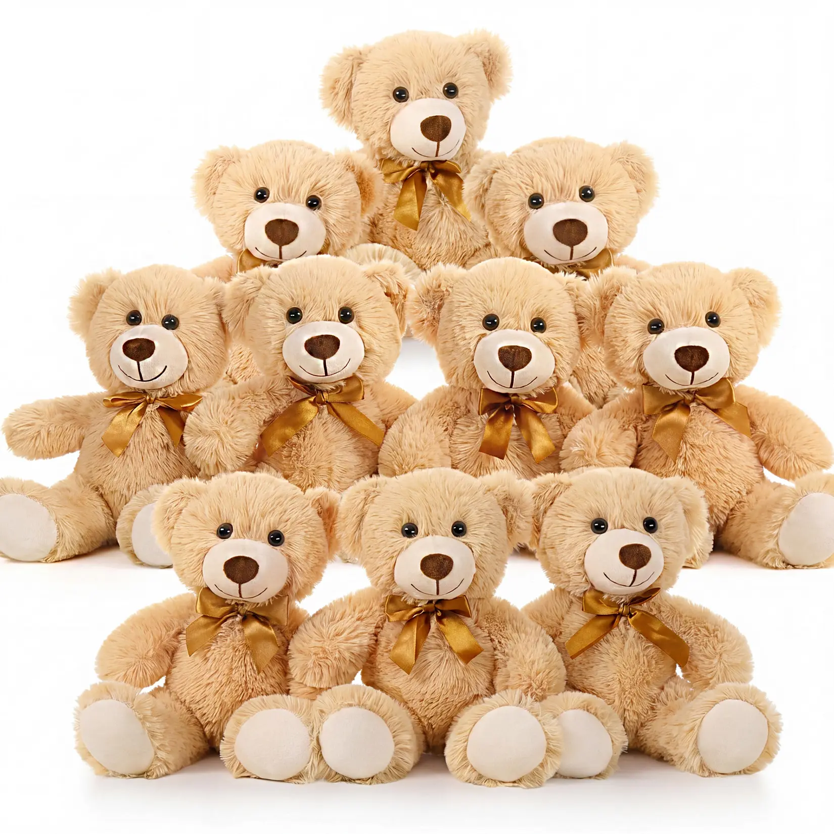 10-Pack Classic Stuffed Animal Bear Soft Toy Set - Khaki Soft, Safe Stuffed Animal Bears - Cute Cuddly Party Gifts & Baby Shower Gift Set