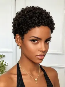 Short Curly Pixie Cut Wig Human Hair Glueless Full Machine Made Stylish Afro Wig for Women Curly Textured Wigs