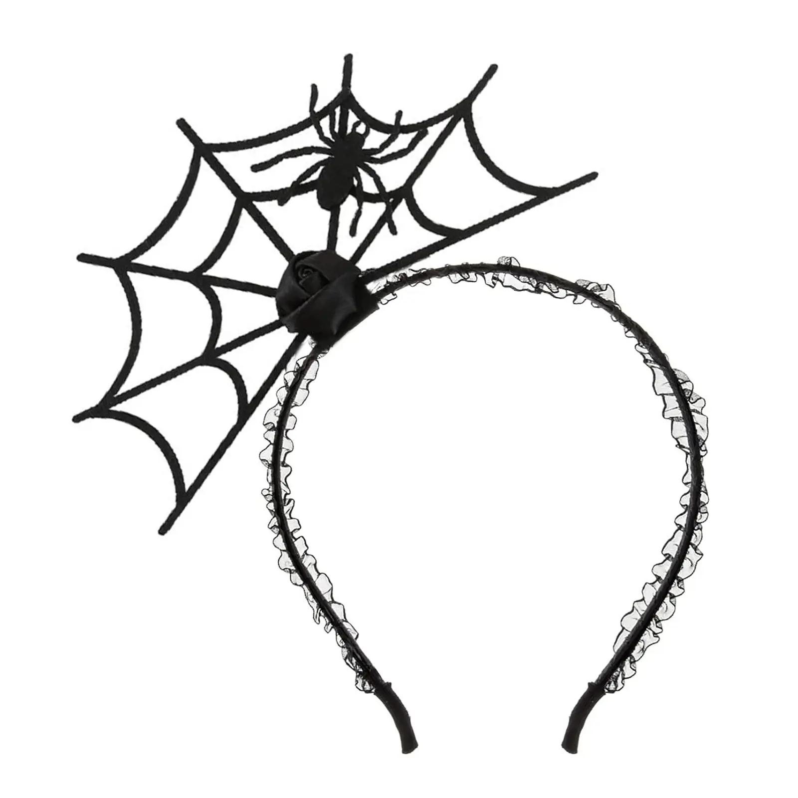 Halloween Headband Spider Headdress Festival Headpiece Cosplay Devil Headband Halloween Party Head Piece Hair Hoop(Black Spider Black Flower)