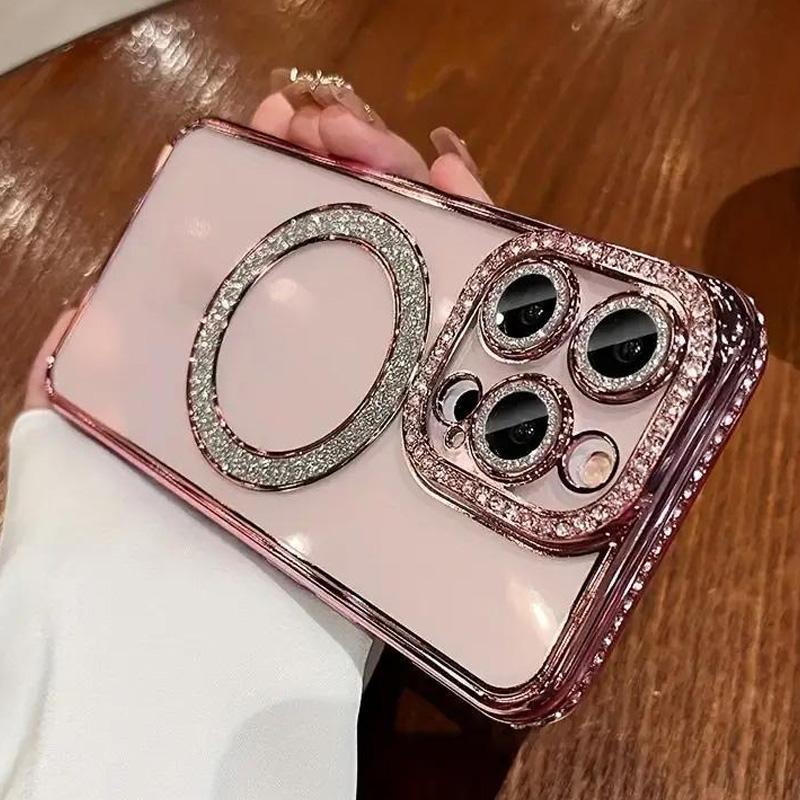 Sparkling Rhinestone Magnetic Phone Case for iPhone 17 Air/16/15/14/13/12/11 Plus/Pro/Max, Anti-Drop Shockproof Protection Fashion Phone Cover for Women