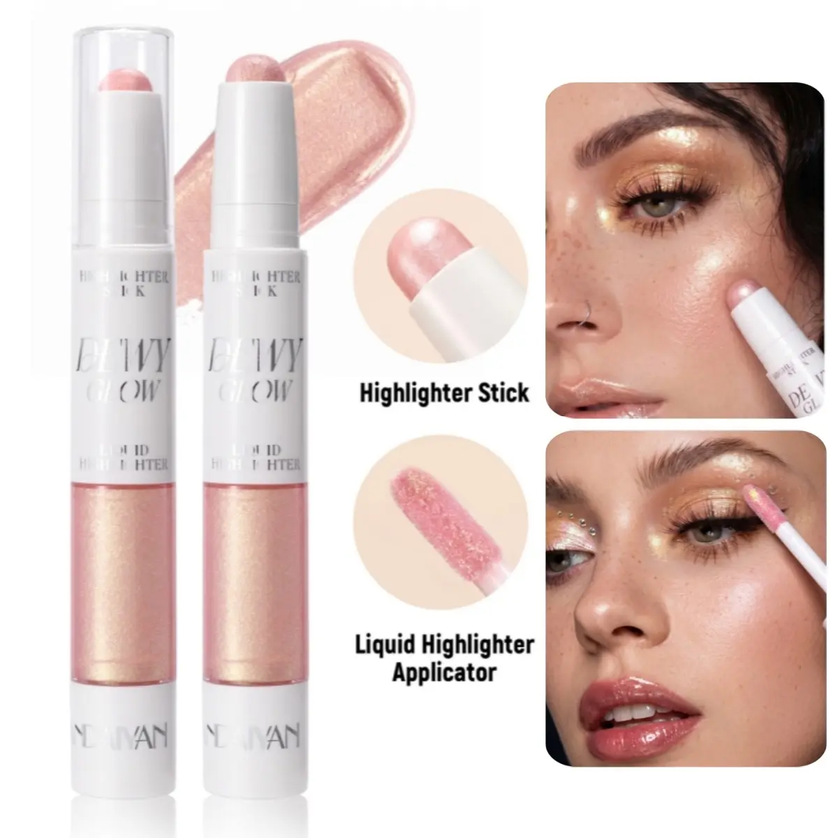 5 Colors Multifunctional Makeup Highlighter Pen, Liquid Lipstick & Highlighter Stick, Dual-Head Design, Blush Eyeshadow Highlighter, Eye Brightener Stick, Glowy Highlighter