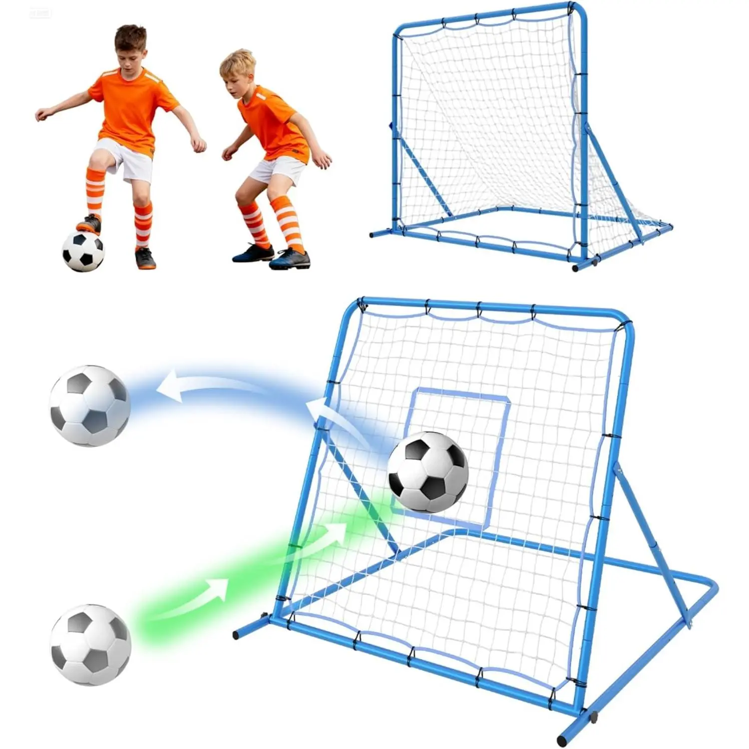 2-in-1 Soccer Baseball Rebounder Net, 7x5ft Adjustable Bounce Back Net with 3 Angles 60°/90°/120°, Foldable Soccer Goal Training Equipment for Passing Control Reaction Practice, Portable Sport Net for Teens Adults Backyard Field Outdoor Training