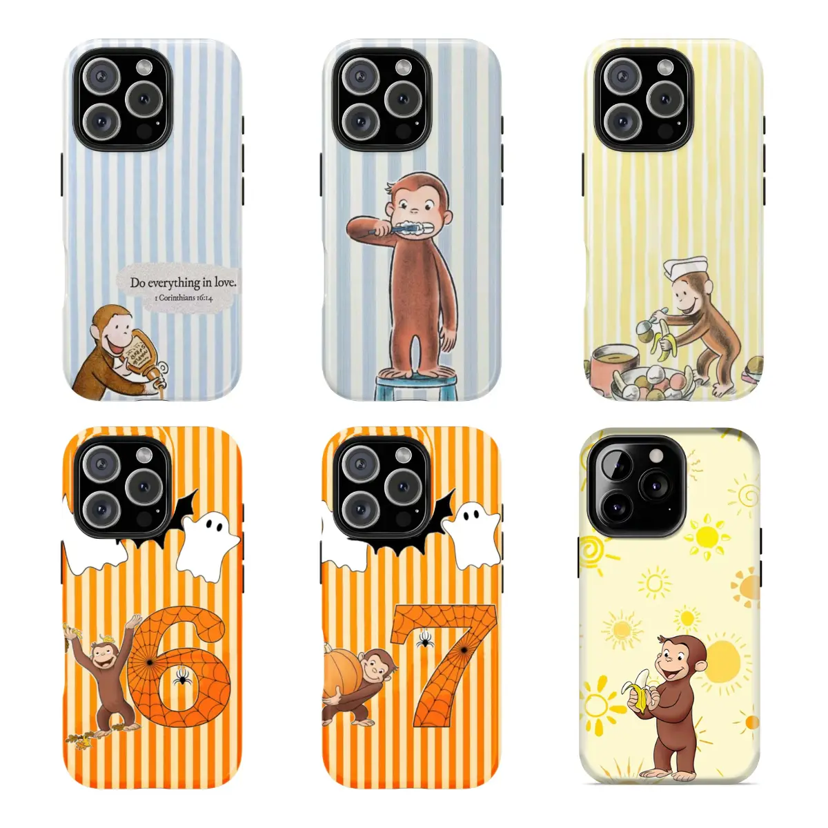 Halloween 67 Colorful Curious George Phone Case - Childhood Favorite Cartoon |   Classic Children's Book Phone Cover for Samsung iPhone Cute Retro Monkey with Banana, Party Theme PBS Kid Book Halloween Christma gifts