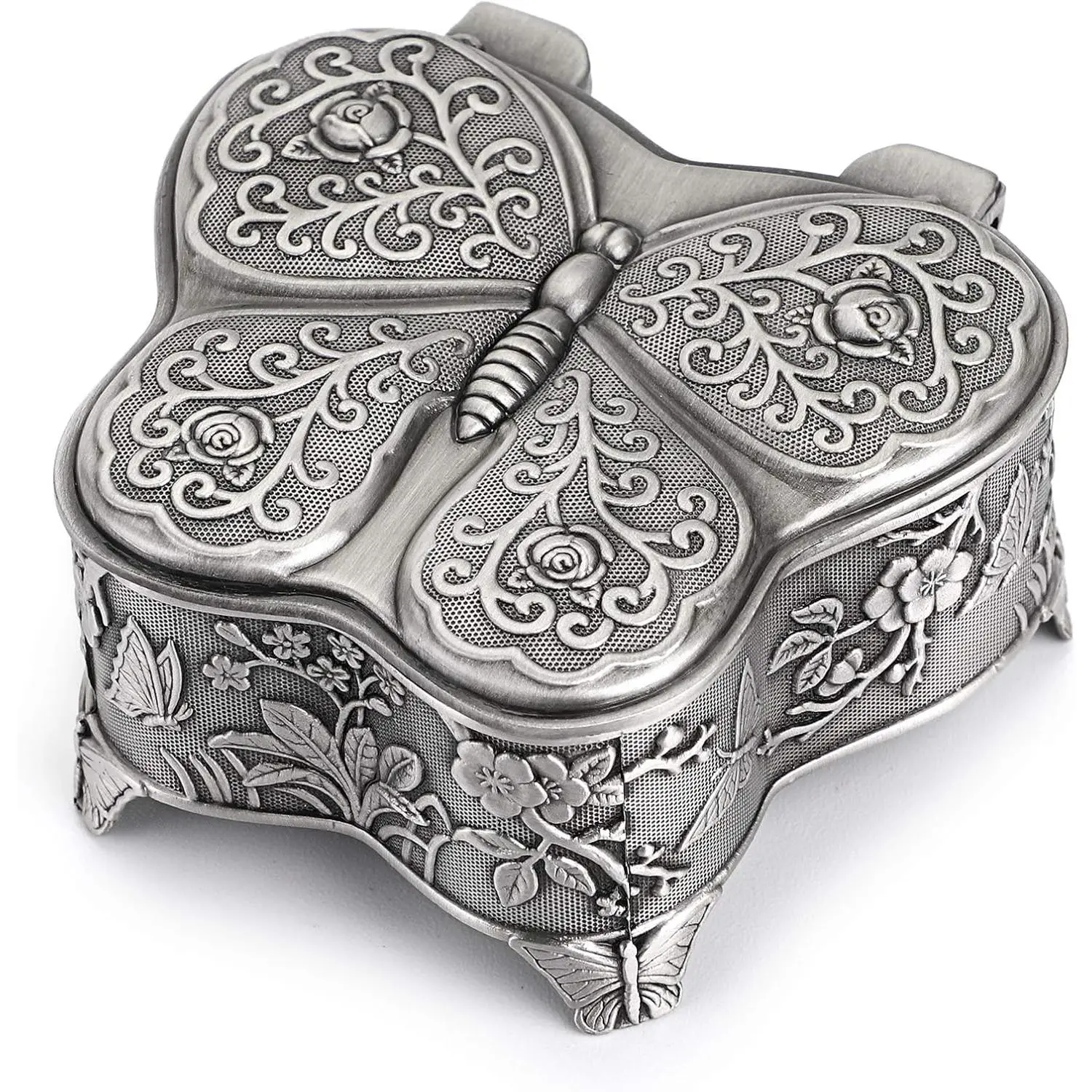 Vintage Metal Jewelry Trinket Box - Butterfly Shape Jewelry Organizer Treasure Chest Ring Holder, Earrings Necklace Storage Box Keepsake Box for Women