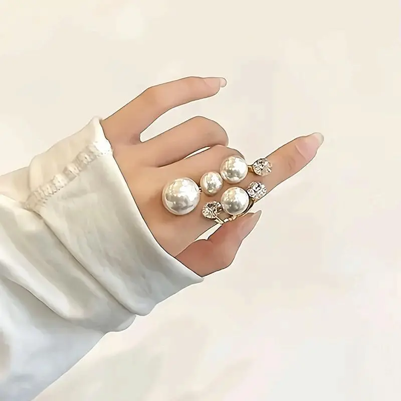 European And American White Imitation Pearl Wide Opening Ring Design Elegant Finger Ring