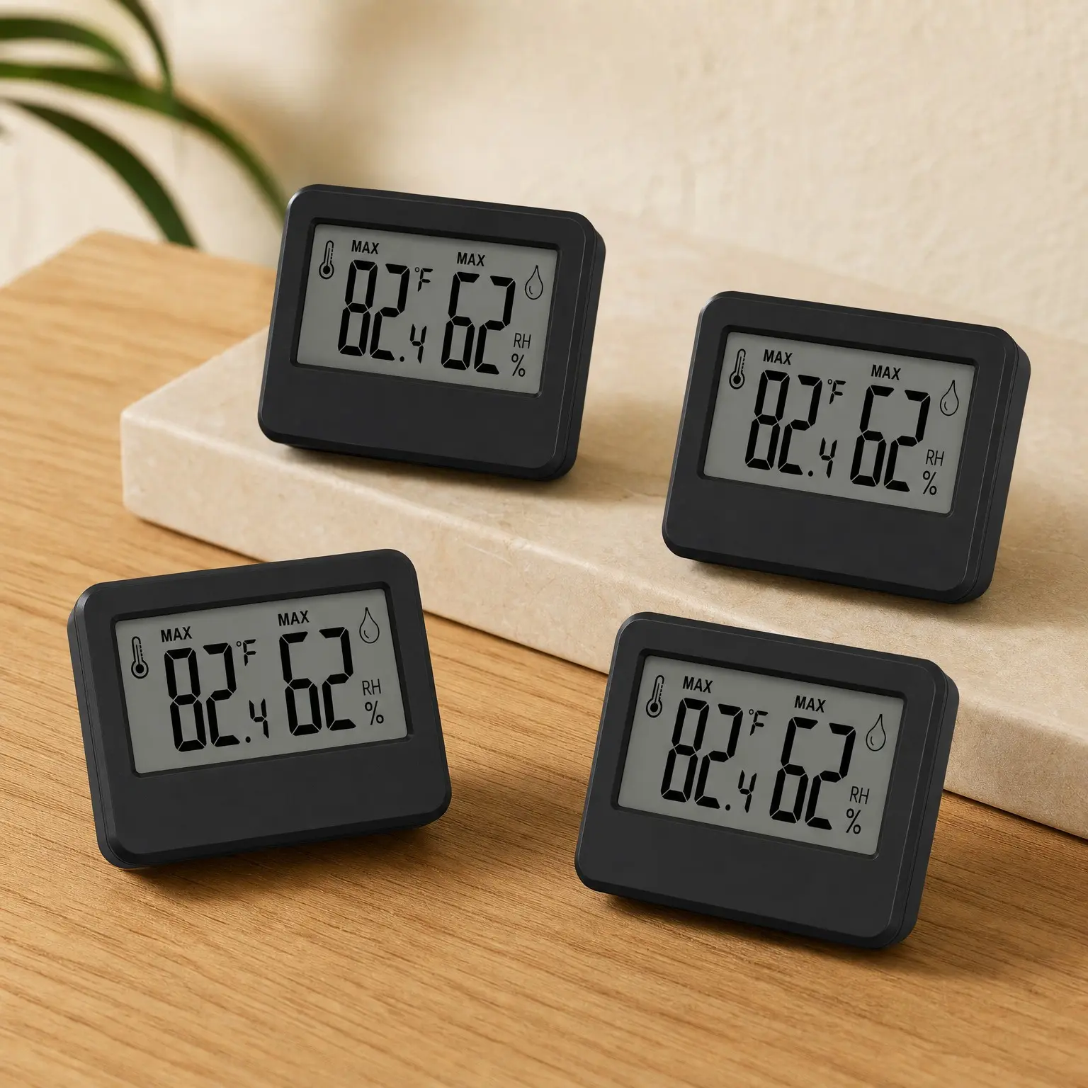 4-Pack Mini Digital Thermometer Hygrometer with Magnetic Back & Table Stand, Max/Min Temperature and Humidity Monitor, 10s Refresh, 4 CR2032 Batteries Included