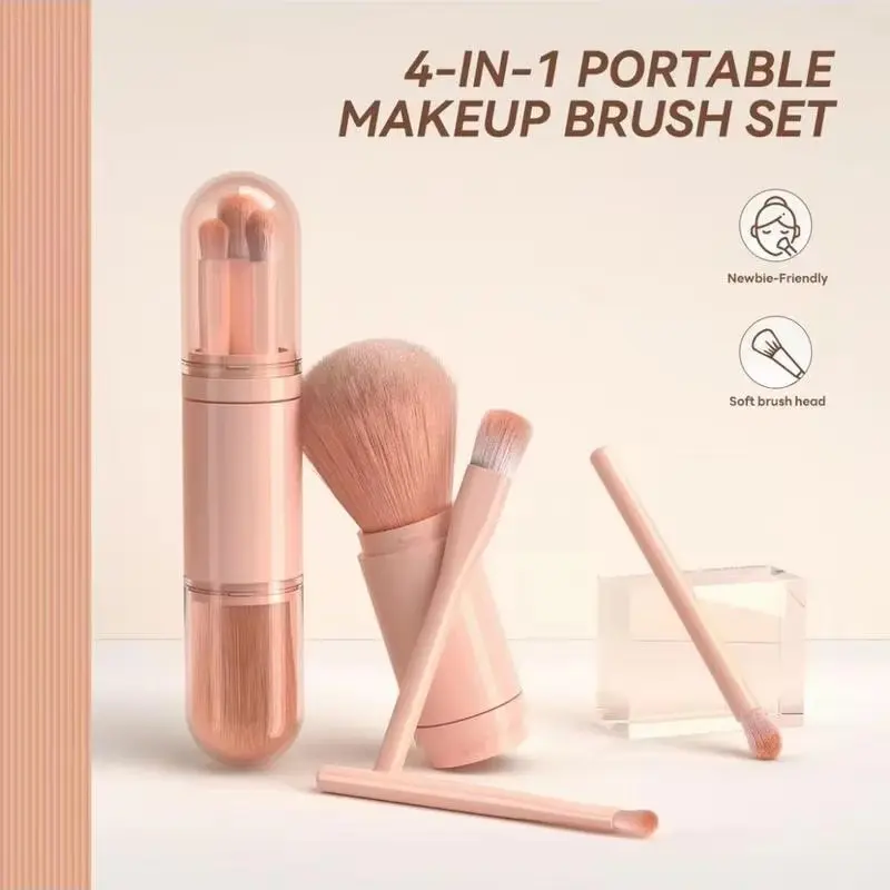 1 mini portable four in one makeup brush multi-function travel powder eye shadow powder blusher makeup tool Multifunctional makeup tools