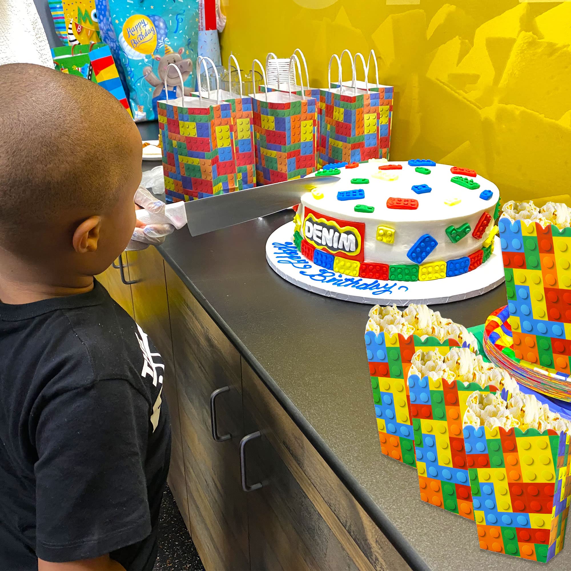 6/12/18pcs Building Block Popcorn Boxes Happy Birthday Party Kids Boys Favors Candy Box Popcorn Boxe Decorations Events Supplies