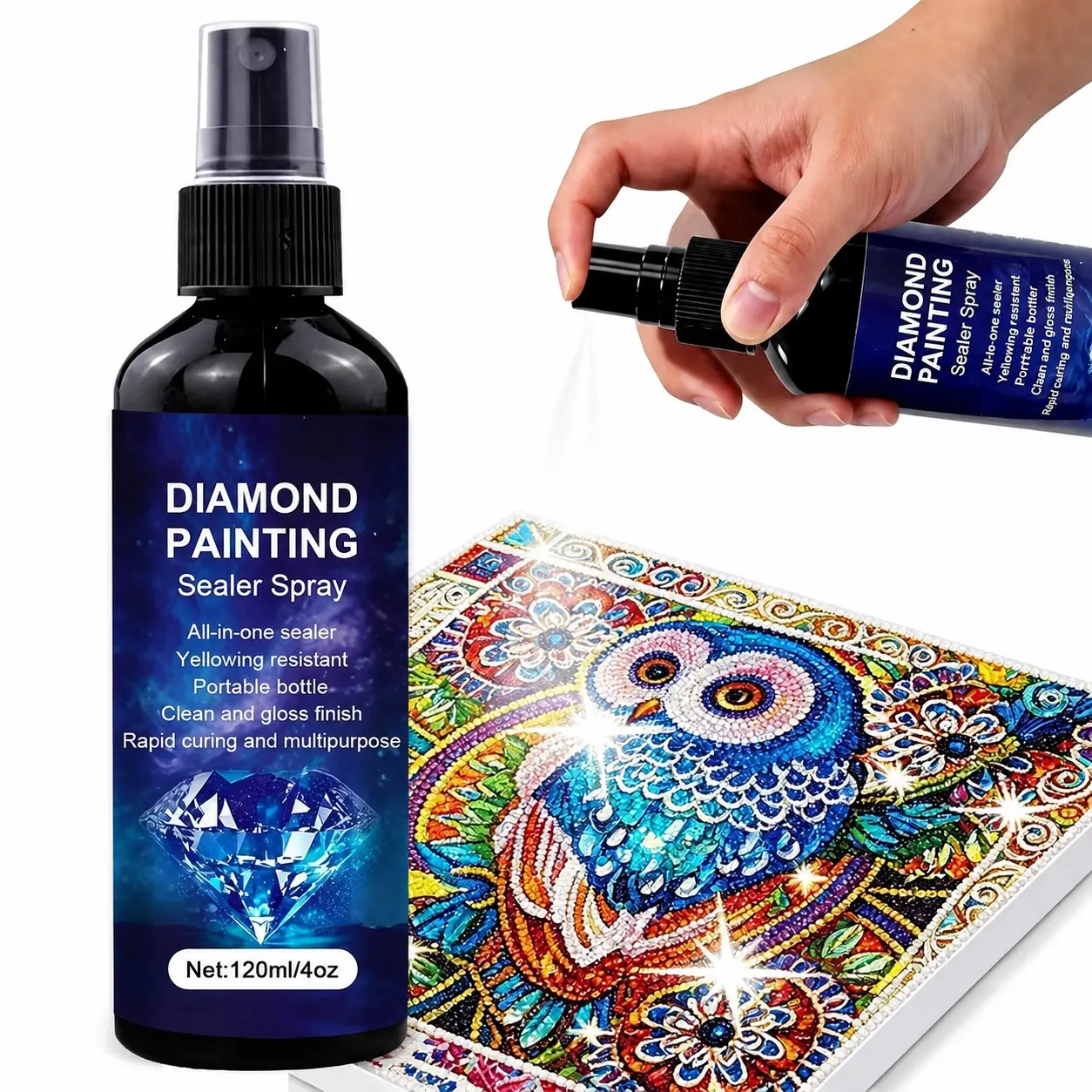 Upgrade Diamond Painting Craft Sealer Spray, 30-Minute Fast-Drying Diamond Art Sealant, Keeps Diamonds Fixed and Shiny, Glossy Finish, Easy to Use, No Brush Needed