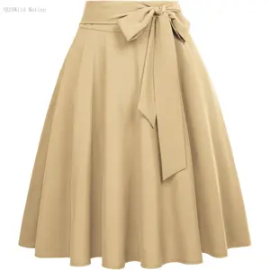 Women's High Waist A-Line Pockets Skirt Skater Flared Midi Skirt Vinage SkirtAB19Wild Motion