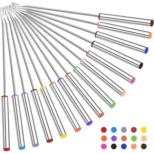 15pcs 9.6 Inch Fondue Sticks Stainless Steel Barbecue Fruit Dessert Forks with Heat Resistant Handle for Roast Meat Chocolate Dessert Cheese Marshmallows