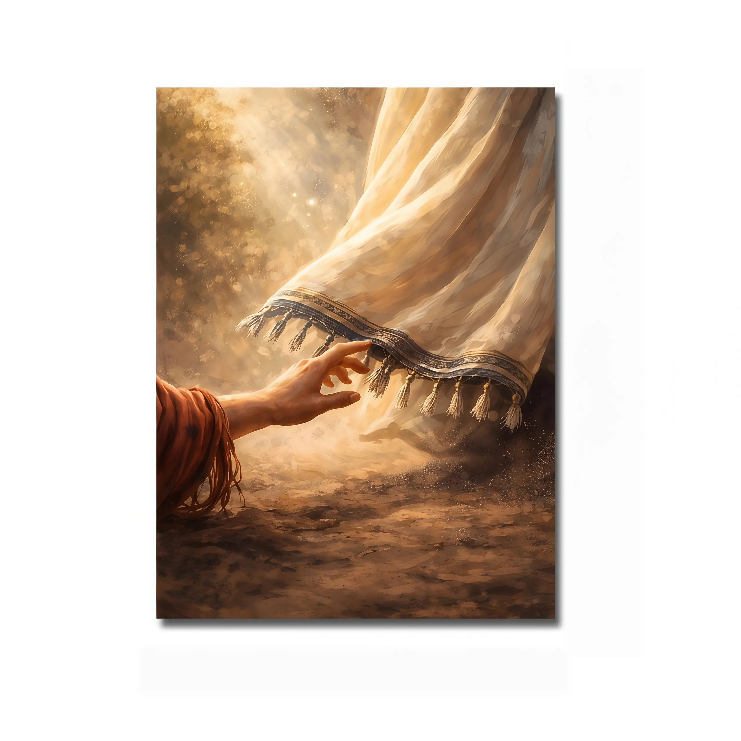 Woman Touching the Hem of Jesus’ Garment Framed Canvas Wall Art, Christian Faith and Healing Poster, Religious Decor for Bedroom Prayer Room Home