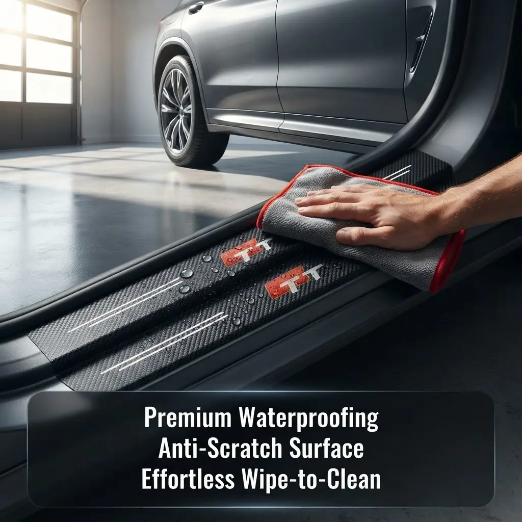 4/8 Pcs Carbon Fiber Car Door Sill Protector Stickers, Anti-Scratch Door Entry Guard Threshold Decals, Waterproof Wear Resistant Auto Interior Decor Accessories Compatible with TT Models